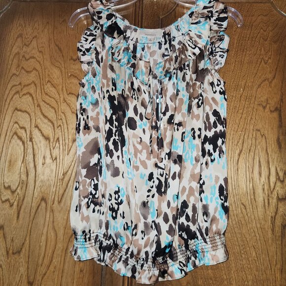 Sleeveless Ruffles Accent Like Silk Material Top Ladies Size Small - Picture 1 of 4
